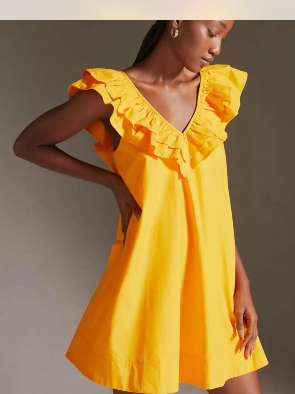 NWOT Maeve Sunrise Ruffle V-Neck Mini Dress - Yellow L - Picture 2 of 13